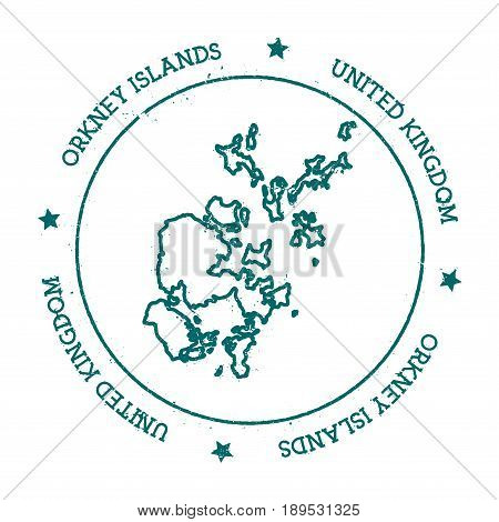 Orkney Islands Vector Map. Distressed Travel Stamp With Text Wrapped Around A Circle And Stars. Isla