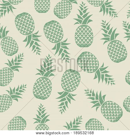Seamless texture pineapples pineapple painted green on a gray background background for printing on fabric ,fully editable vector image