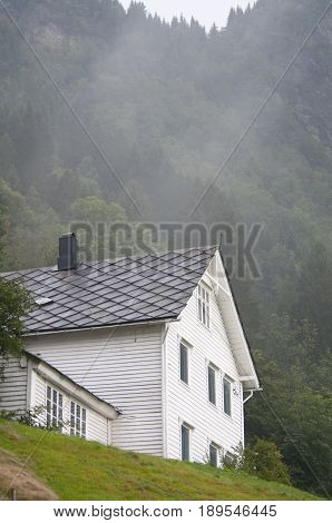 Beautiful colorful wooden typical house in Norway