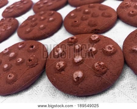 classic chocolate cookies close look white background