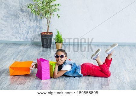 Happy Afro Girl With Shopping Bags