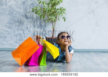 Happy Afro Girl With Shopping Bags