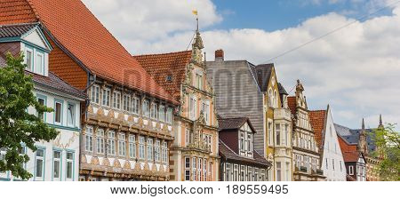 Panorama Of Colorful Historic Facades In The Center Of Hameln