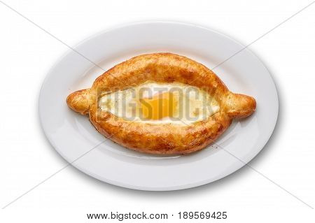 Khachapuri with egg on white background isolation