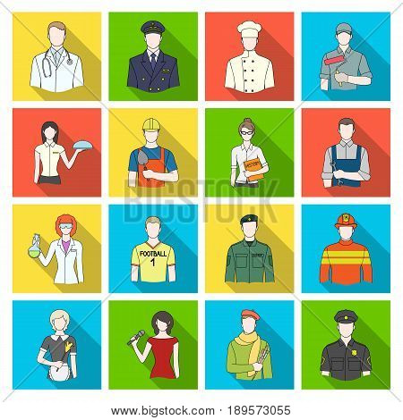 Doctor, worker, military, artist and other types of profession.Profession set collection icons in flat style vector symbol stock illustration .