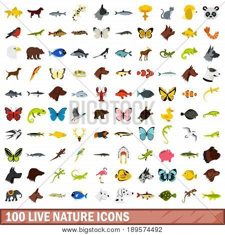 100 live nature icons set in flat style for any design vector illustration