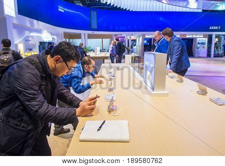 LAS VEGAS - JAN 08 : The ZTE booth at the CES show held in Las Vegas on January 08 2017 CES is the world's leading consumer-electronics show.