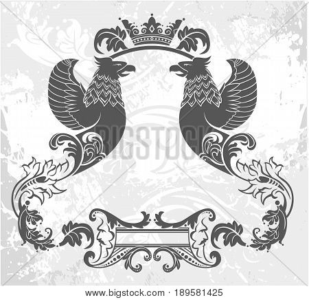 Black and white floral frame with crown
