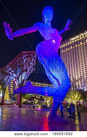 LAS VEGAS -NOV 24 : The Bliss Dance Sculpture display at the T-Mobile park in Las Vegas on November 24 2016. The 40-foot-tall sculpture of a dancing woman created by artist Marco Cochrane.