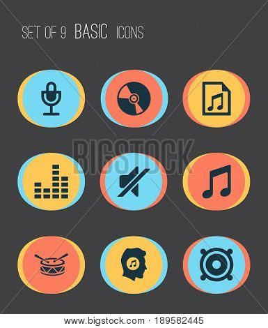 Music Icons Set. Collection Of Barrel, Meloman, Music And Other Elements. Also Includes Symbols Such As Mixer, Cd, Meloman.