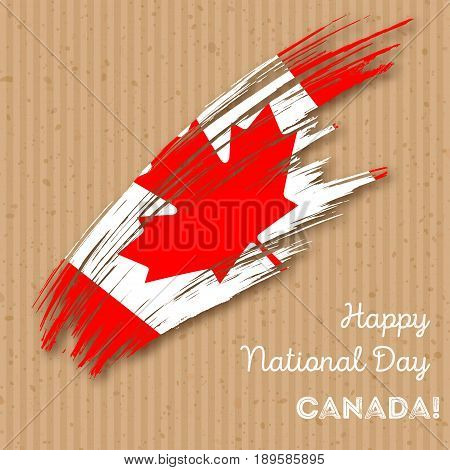Canada Independence Day Patriotic Design. Expressive Brush Stroke In National Flag Colors On Kraft P