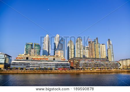 Evening view at the waterfront in Puerto Madero Buenos Aires Argentina.