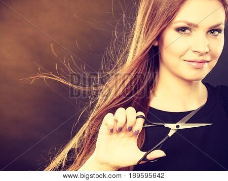 Professional Elegant Female Barber With Scissors.