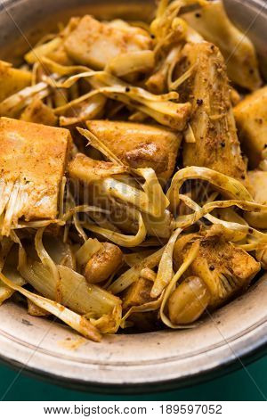 Kathal ki Sukhi Sabzi or jackfruit vegetable recipe of fanas chi bhaji or phanas ki sabzi