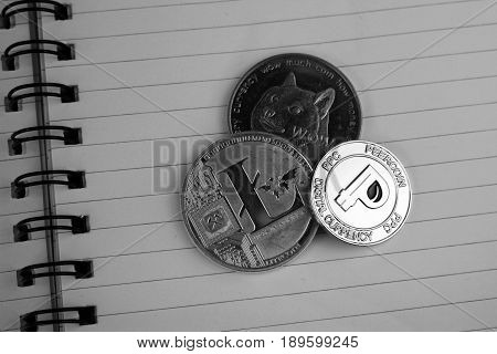 Digital currency physical litecoin doge coin peercoin.