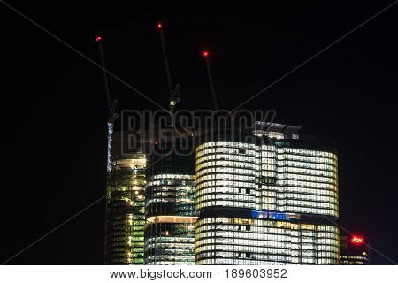 Barangaroo Office Buildings Construction At Night