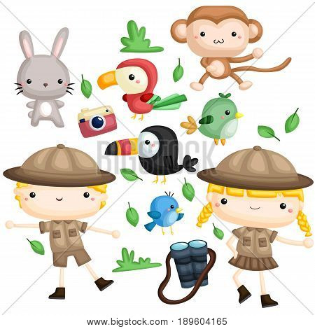 a boy and a girl zookeeper with animals