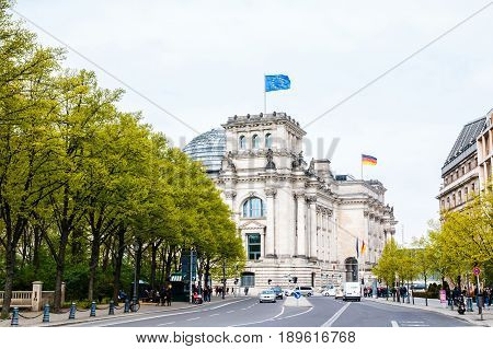 Historical Building On The Street Of Berlin City In Spring 2017