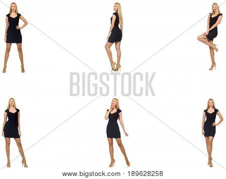 Collage of woman in fashion look isolated on white