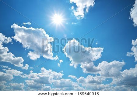 Deep blue sky and summer sun. Nature airscape.