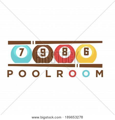 Billiard or poolroom club logo template of pool cues and balls with numbers for sport game team or championship tournament. Vector isolated icon