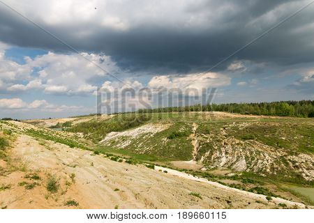 Chalk Quarry Filled With Water In Belarus.