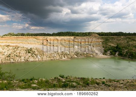 Chalk Quarry Filled With Water In Belarus.