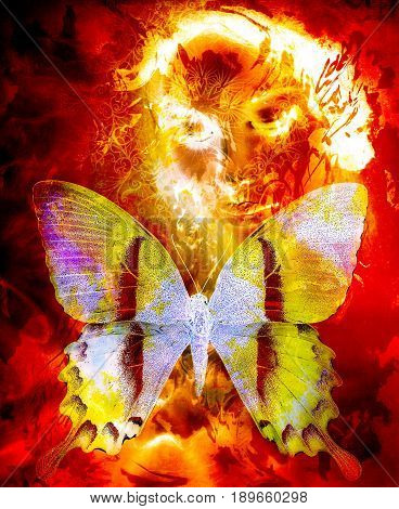 Goddess Woman and butterfly. CFire effect and ornaments
