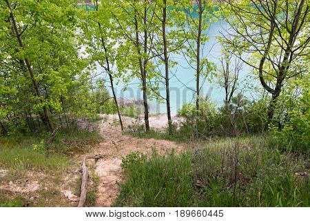 Chalk Quarry Filled With Water In Belarus.