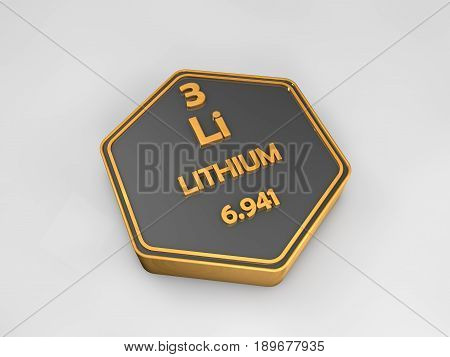 Lithium - Li - chemical element periodic table hexagonal shape 3d illustration