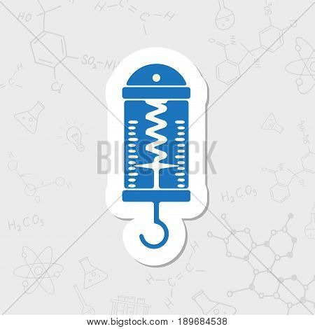 Vector flat sticker physics dynamometer for laboratory work on white background