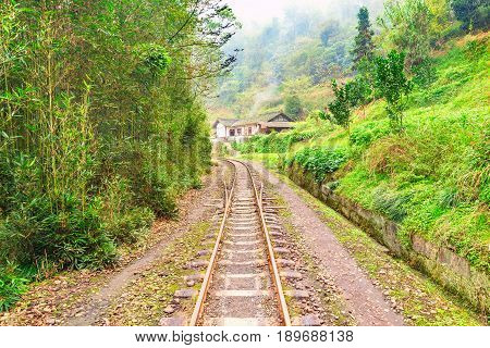 Steam narrow-gauge railway from Yuejin to Bagou in the jungle. Jiayang Mining Region. Sichuan province. China.