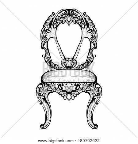 Imperial Baroque chair in luxurious ornaments. Vector French Luxury rich intricate structure. Victorian Royal Style decor
