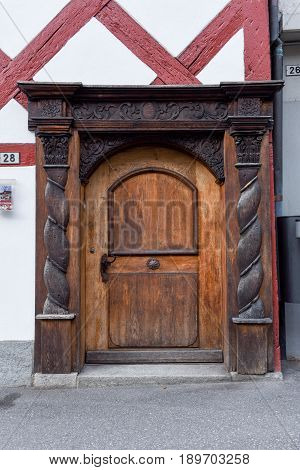 Sempach, Switzerland - 4 March 2017: Detail of Medieval house at Sempach on Switzerland