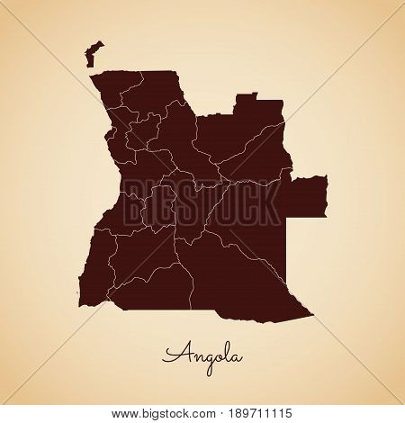 Angola Region Map: Retro Style Brown Outline On Old Paper Background. Detailed Map Of Angola Regions