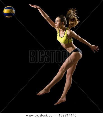 Young woman voleyball player isolated (with ball ver)