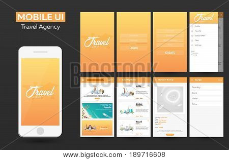 Mobile App Travel Agency Material Design Ui, Ux, Gui. Responsive Website.