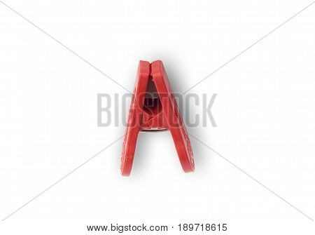 red clothspin or clothes pegs isolated on white