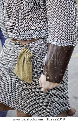 Chainmail Warrior Detail Of A Metallic Armor Protection Of A Templar
