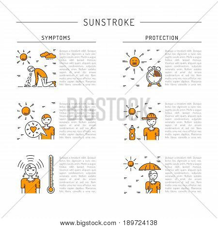 Vector banner with place for text on the subject of sunstroke, symptoms and protection