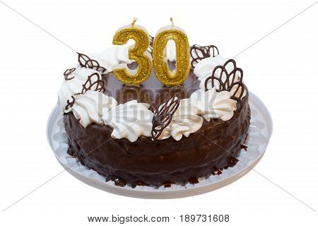 Chocolate Cake thirty years on a white background