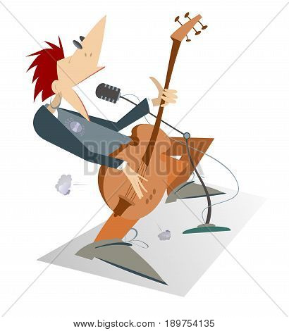Let there be rock. Cartoon man is playing guitar and singing