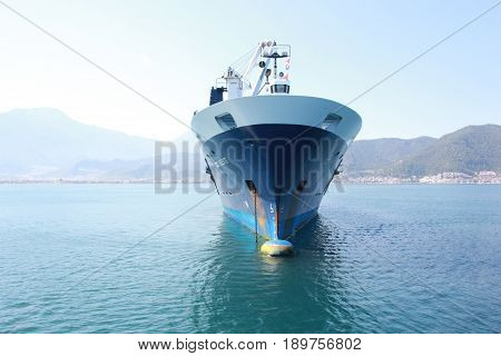 1ST JUNE 2017, FETHIYE, TURKEY : Deo Volente, a boat transporter ship in the bay of fethiye, turkey, 1st june 2017