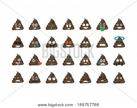 Set of shit emoticon vector isolated on white background. Emoji vector. Smile icon set. Emoticon icon web.