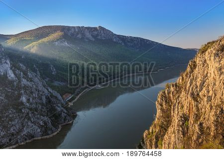 landscape in the Danube Gorges. Cazanele Mari seen from the Romanian side