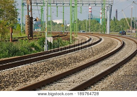 A pair of railway tracks viewed from above