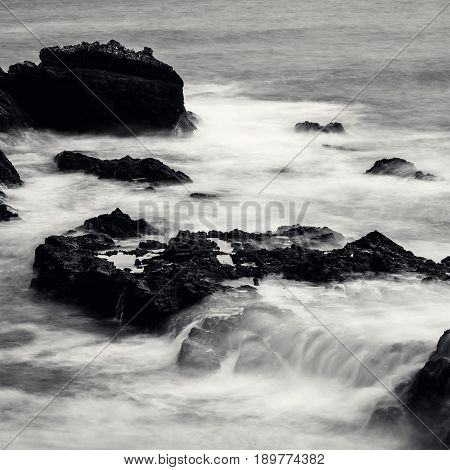 Caves Near Ajuy Village On Fuerteventura, Black And White Photo