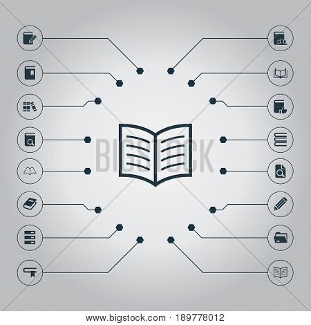 Vector Illustration Set Of Simple Books Icons. Elements Pen, Literature, Customers And Other Synonyms Checkbox, Searching And Auditory.