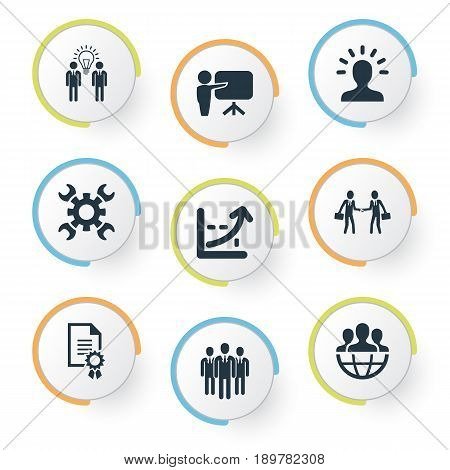 Vector Illustration Set Of Simple Business Icons. Elements Cooperation, Agreement, Staff And Other Synonyms Think, Mind And Industry.