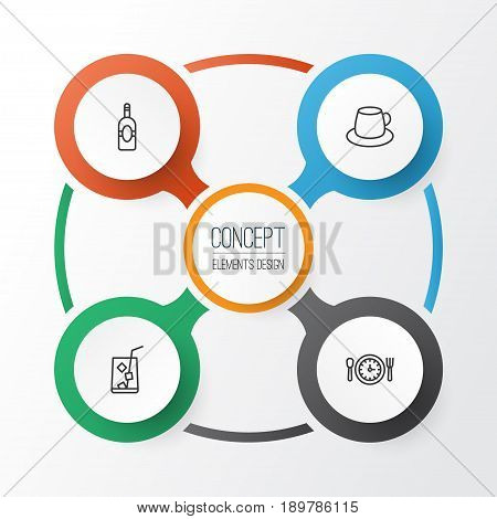 Icons Set. Collection Of Coffee Cup, Hooch, Meal Hour And Other Elements. Also Includes Symbols Such As Juice, Cup, Lemonade.